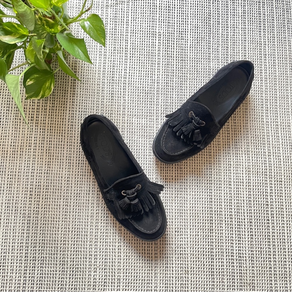 Tod’s Black Suede Driving Moccasins